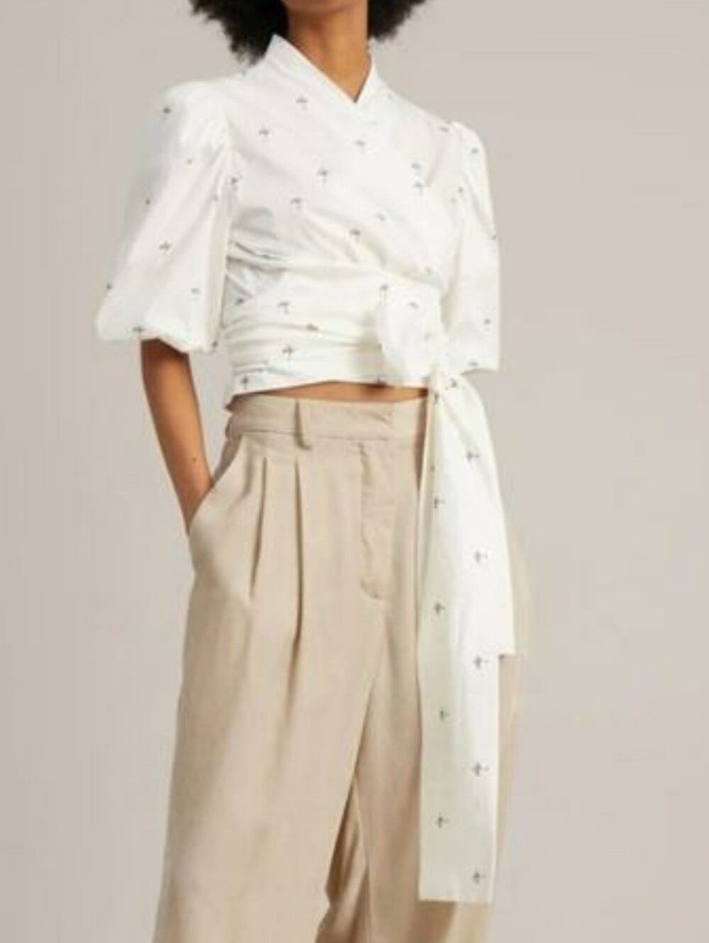 MUNTHE Goldie Cropped Wrap Blouse In White Size 34 (US 4)